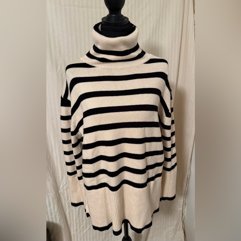Striped Turtleneck Sweater - Black and White slightly oversized